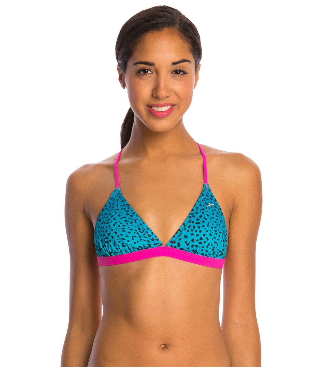 Speedo Turnz Wild Life Printed Tie Back Bikini Swimsuit Top Tropical Teal