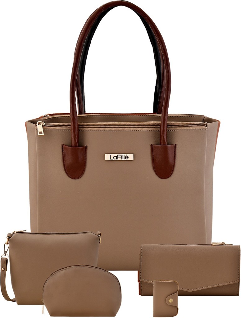 LaFilleWomen Beige Hand-held Bag - Extra Spacious(Pack of: 5)