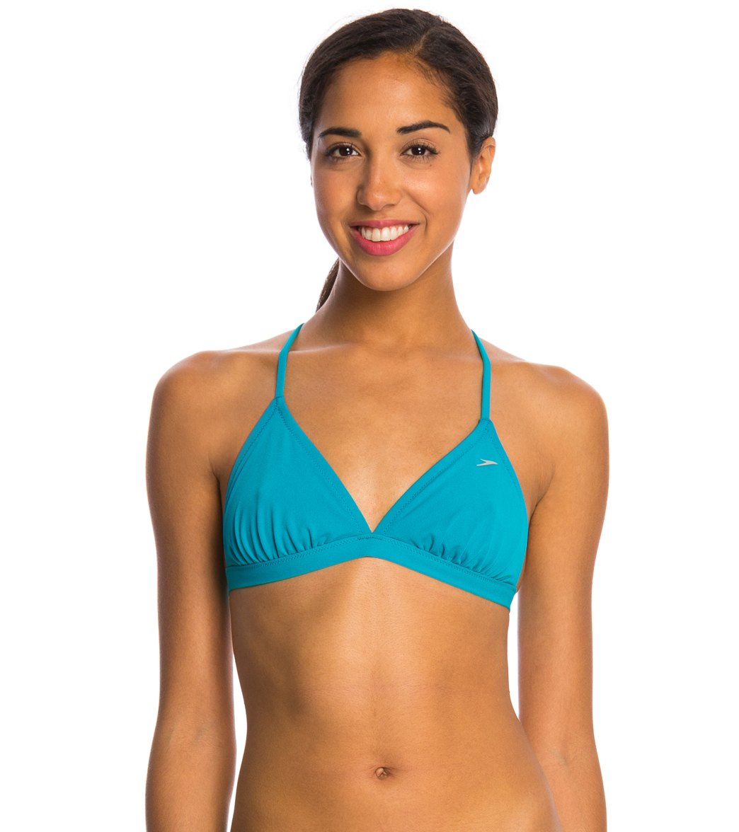 Speedo Turnz Solid Triangle Tie Back Top Tropical Teal