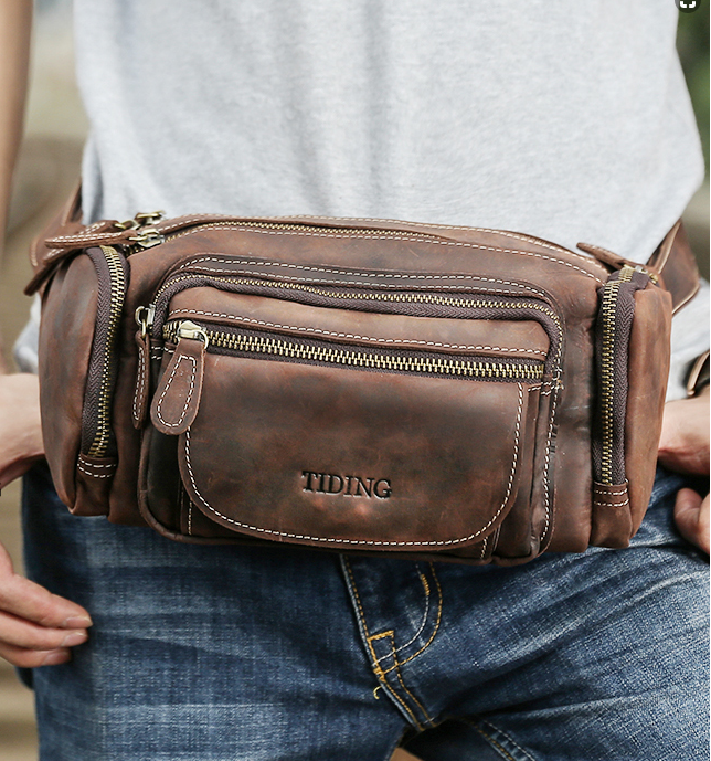 Vintage Leather Waist Bag for Men
