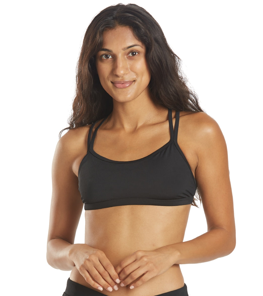 Sporti Active Ribbed Double Cross Workout Bikini Top Black