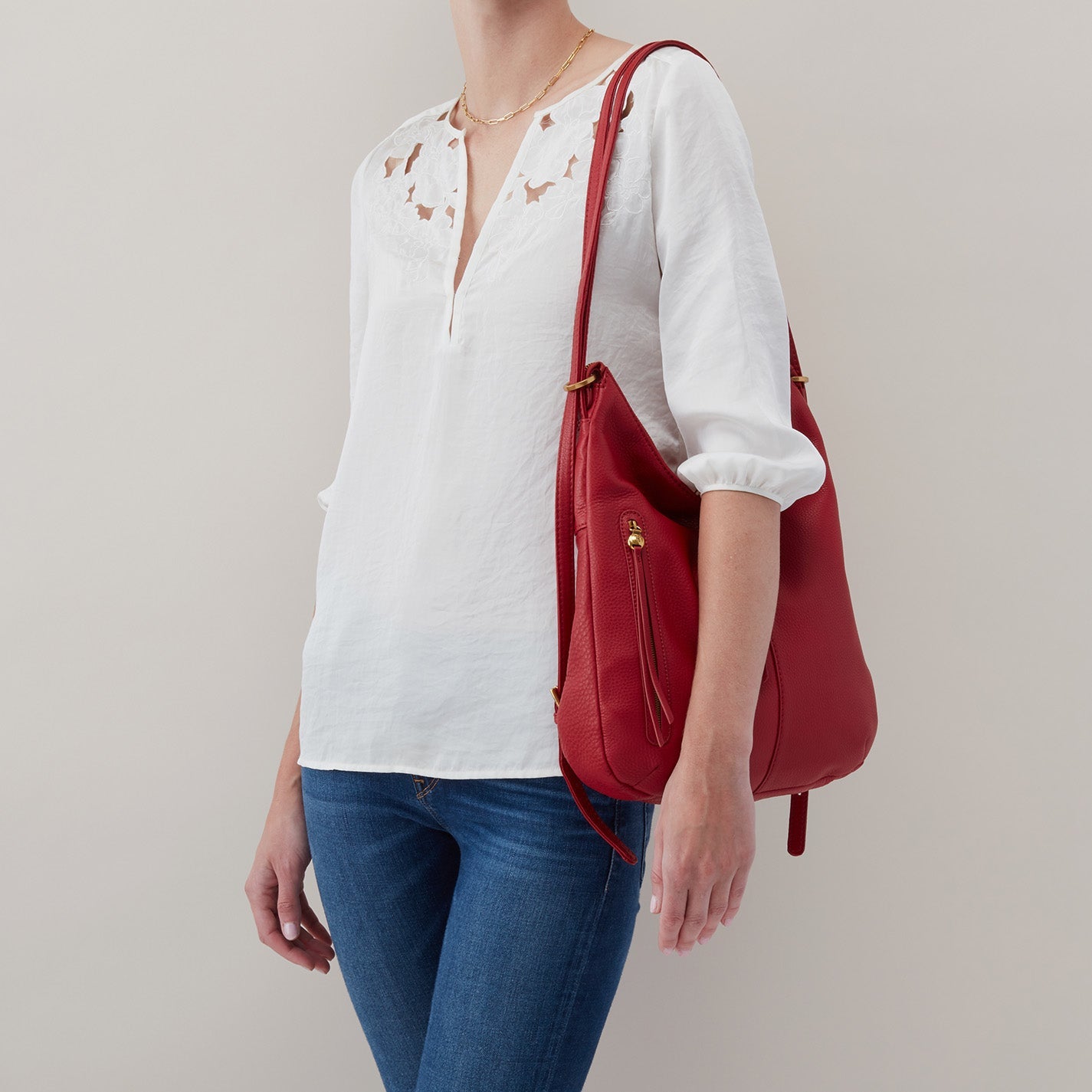 Merrin Convertible Backpack in Pebbled Leather - Scarlet