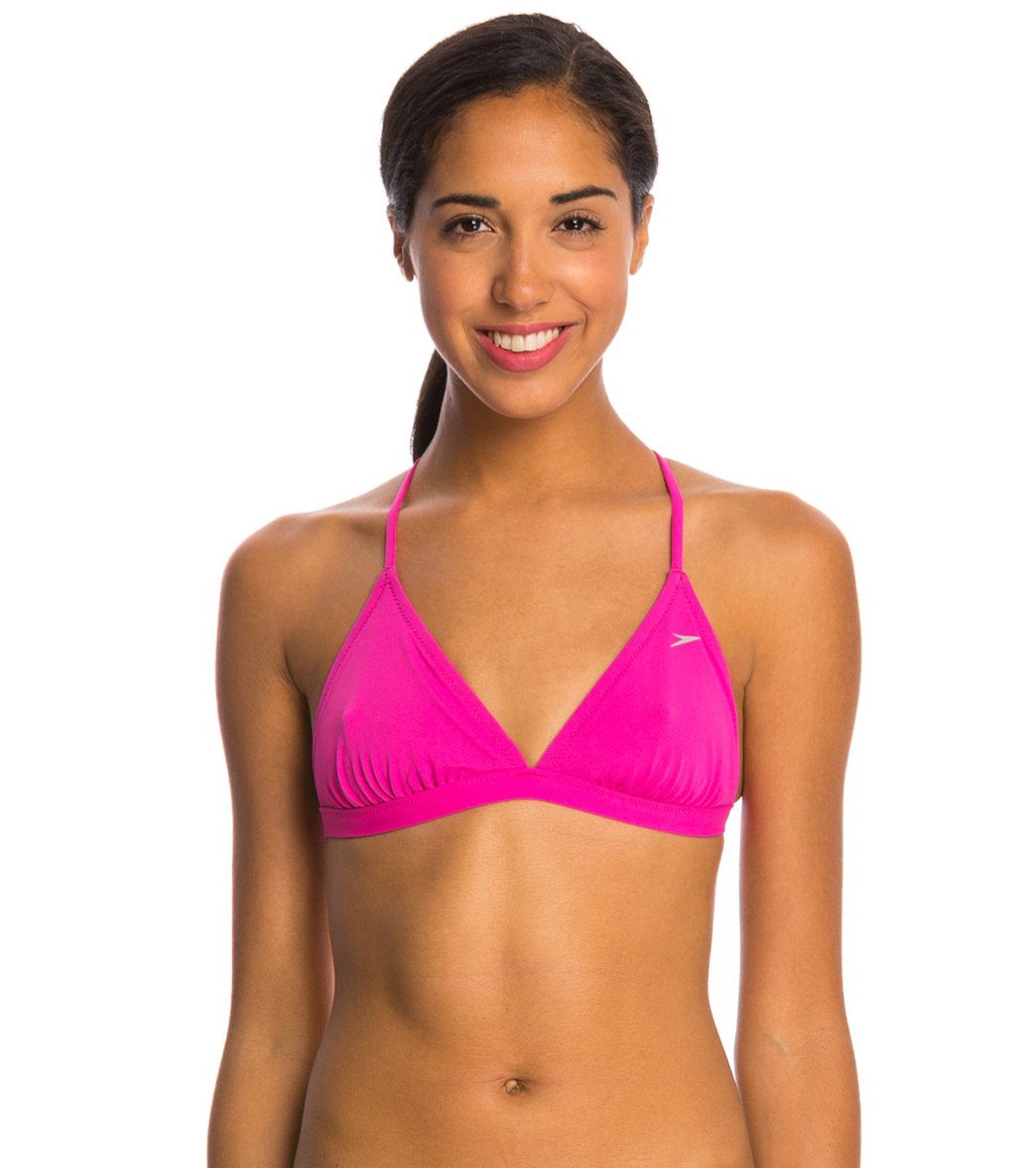Speedo Turnz Solid Triangle Tie Back Top Blazing Pink