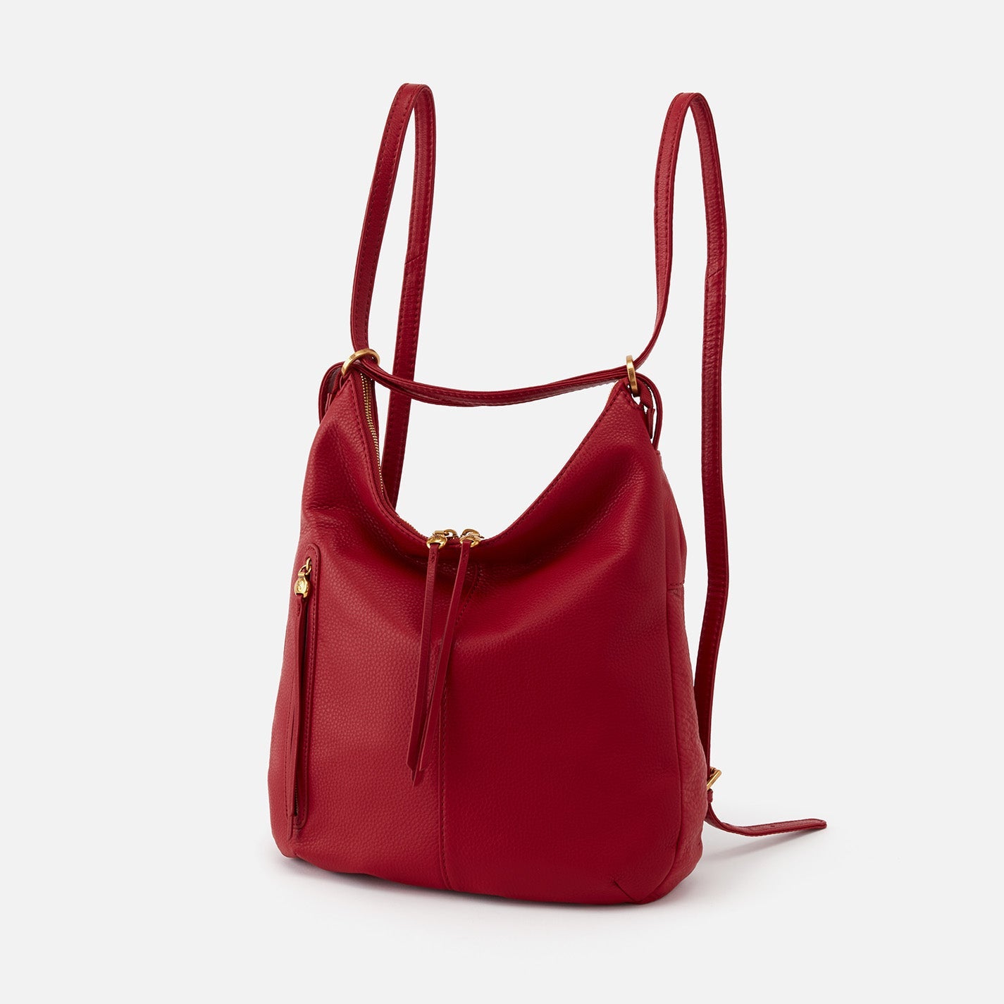 Merrin Convertible Backpack in Pebbled Leather - Scarlet