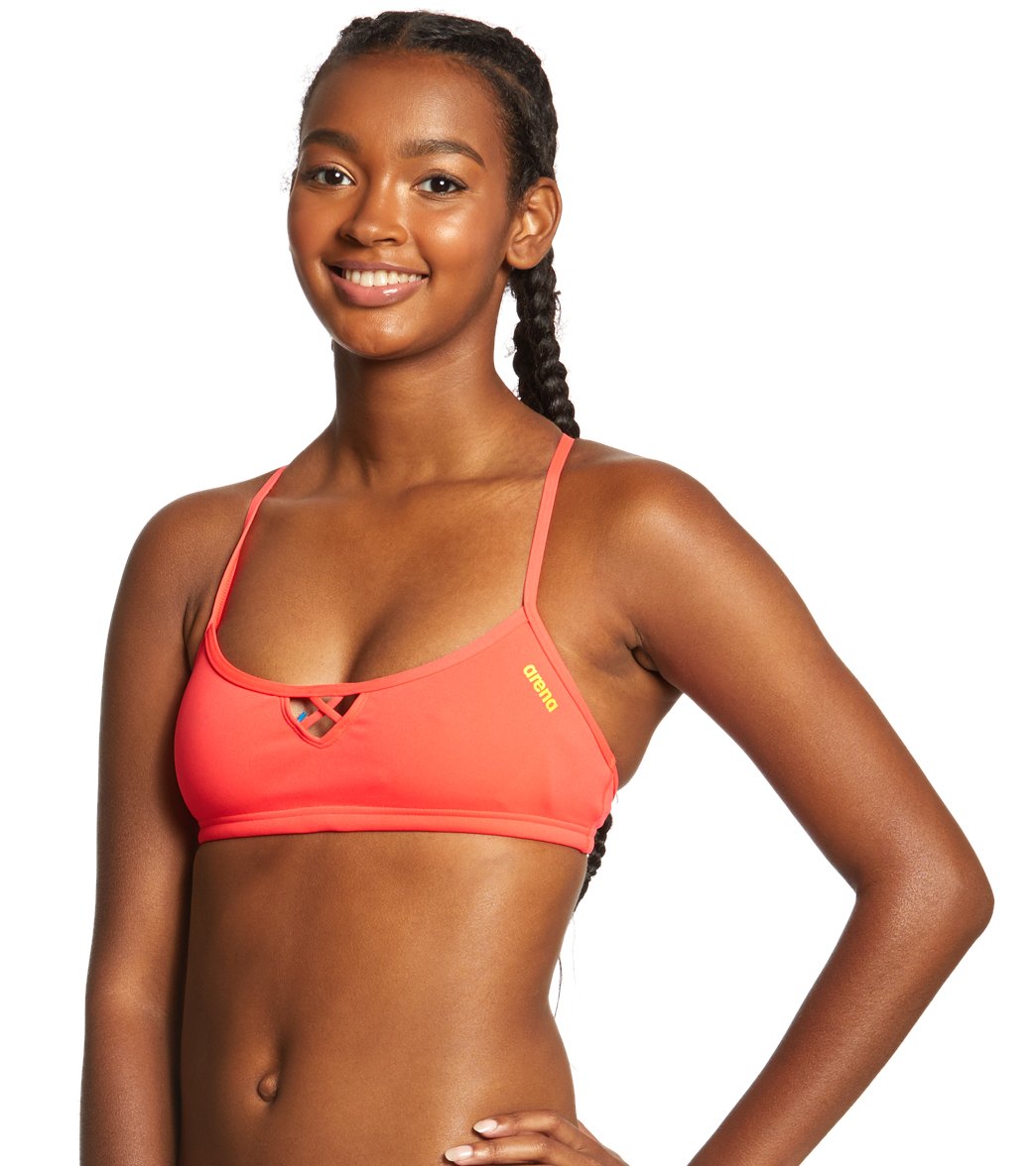 Arena Women's Rulebreaker Bandeau Be Bikini Top Flou Red/Yellow Star