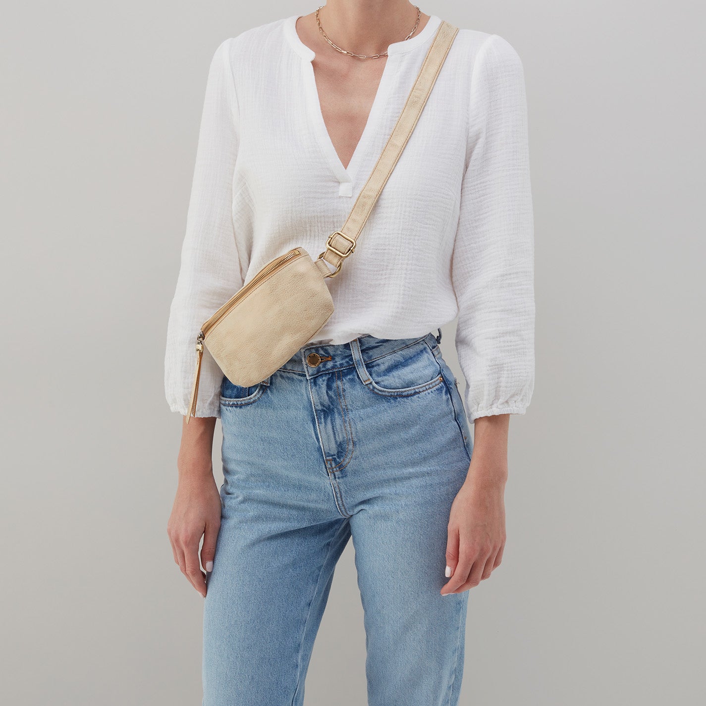 Fern Belt Bag in Metallic Leather - Gold Leaf