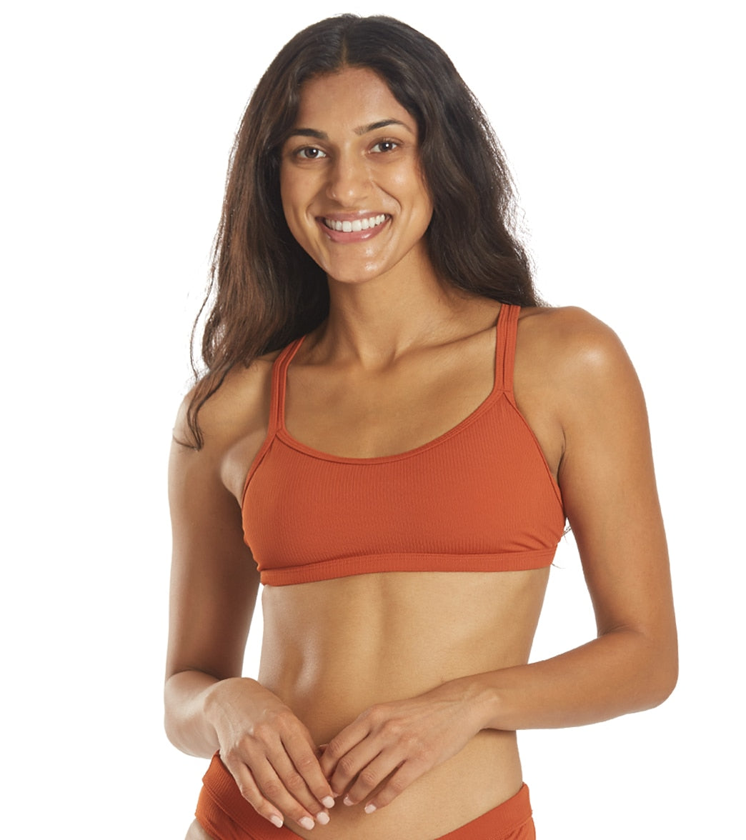 Sporti Active Ribbed Double Cross Workout Bikini Top Cinnamon