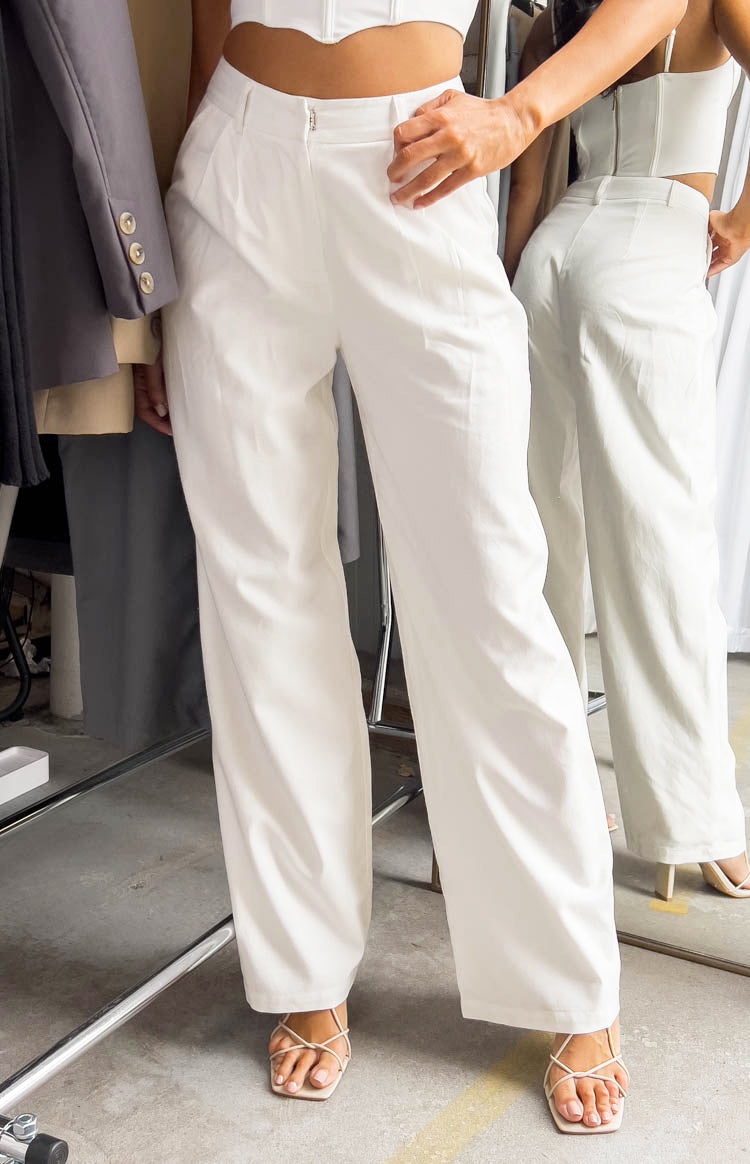 Summer Days White Linen Blend Pants