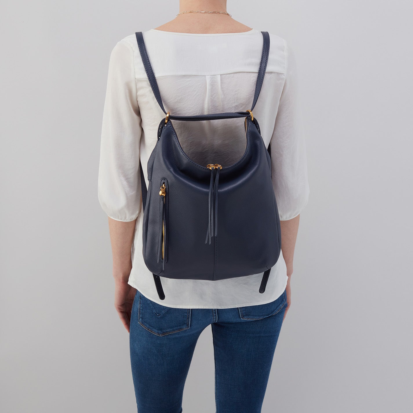 Merrin Convertible Backpack in Pebbled Leather - Sapphire