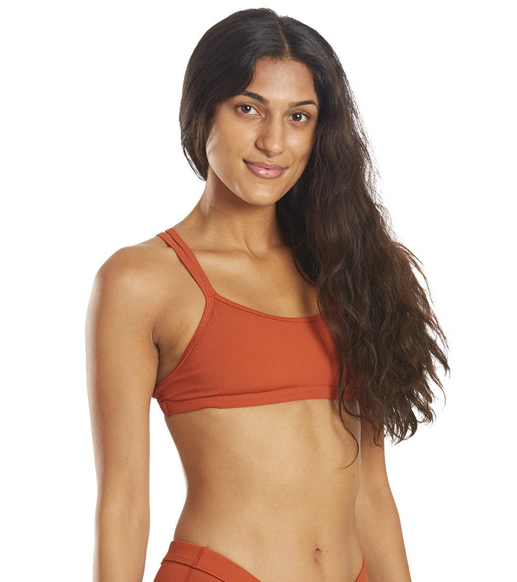Sporti Active Ribbed Double Cross Workout Bikini Top Cinnamon