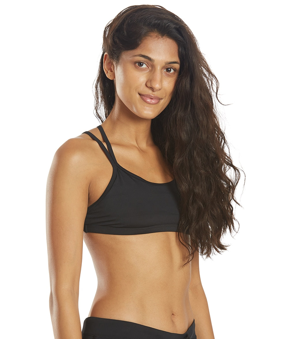 Sporti Active Ribbed Double Cross Workout Bikini Top Black