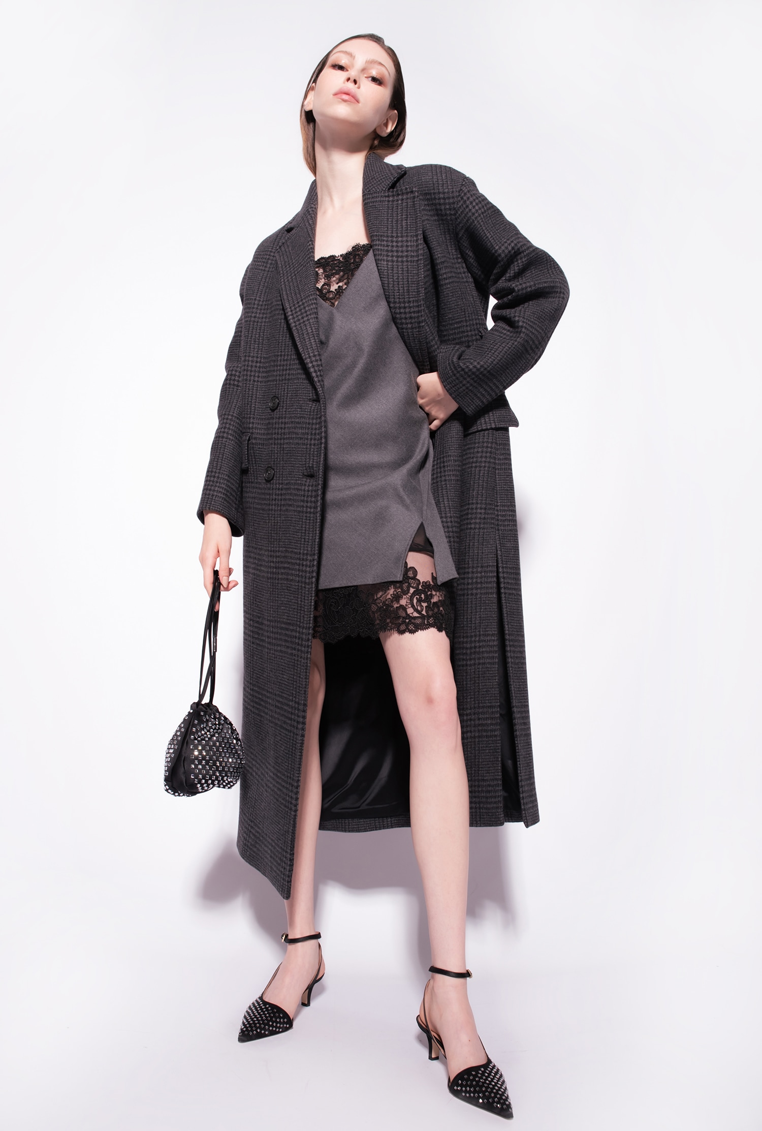 Mini flannel and lace sheath dress