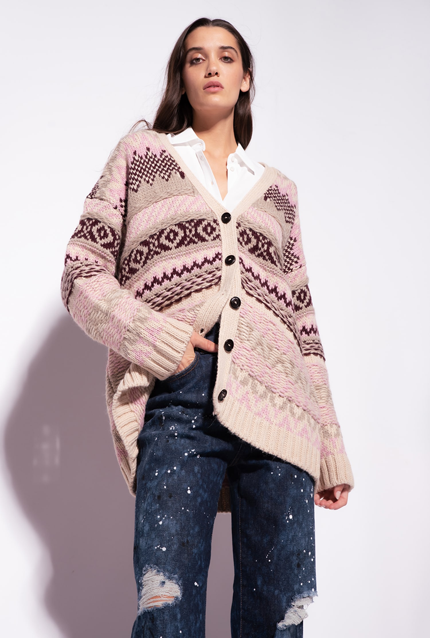 Alpaca-blend jacquard cardigan