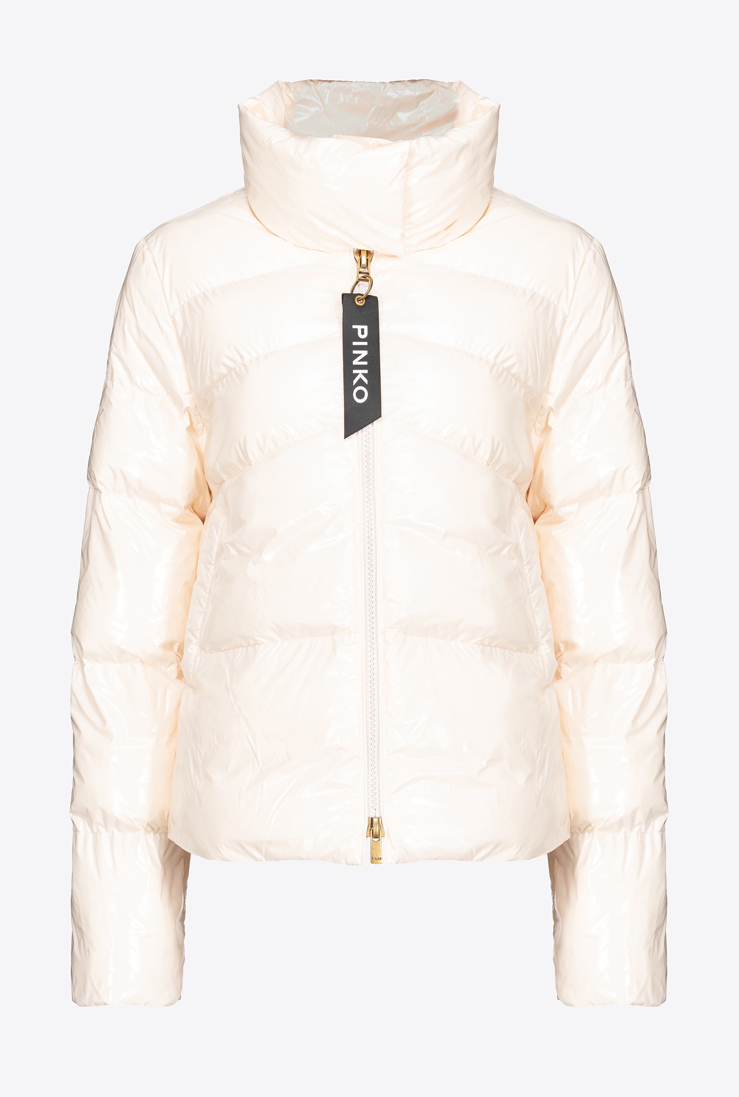 Padded crystal nylon pea jacket