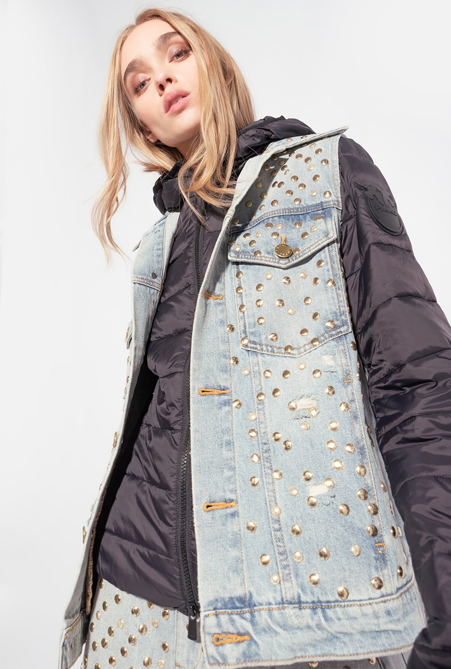 Denim vest with studs