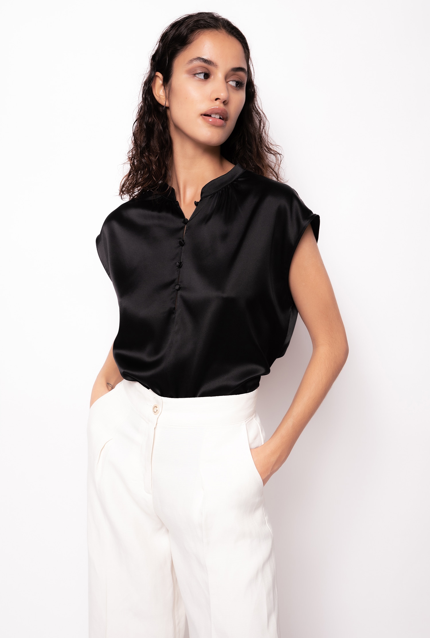 Sleeveless satin blouse