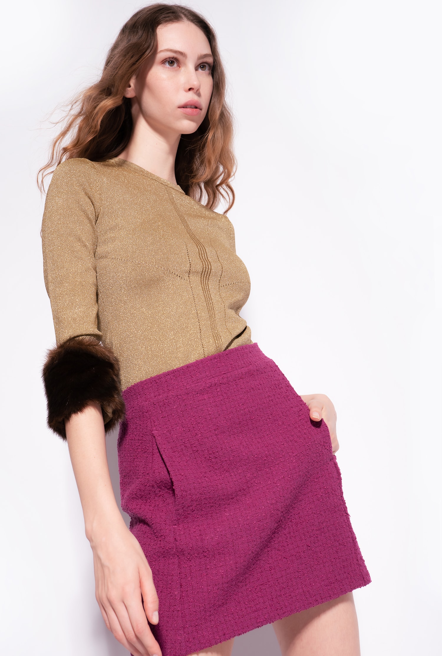 Sweater with faux fur cuffs