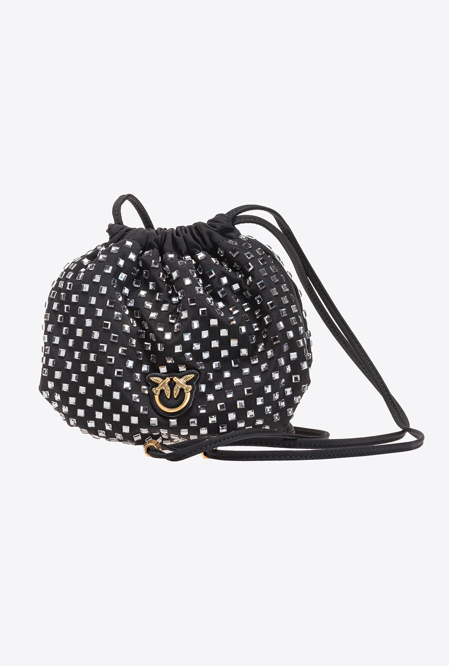 Satin mini bag with rhinestones all over