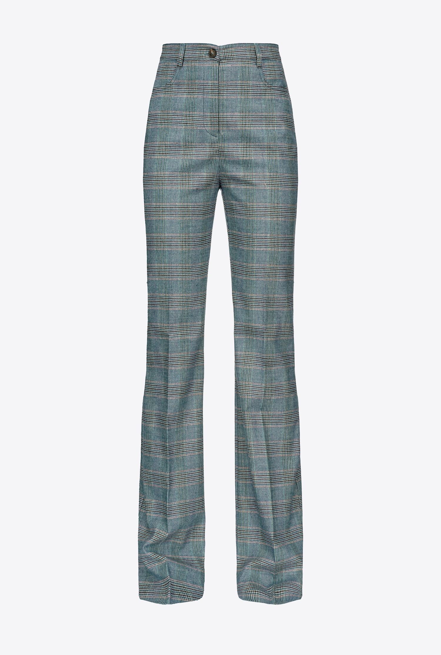 Flared Prince-of-Wales flannel trousers