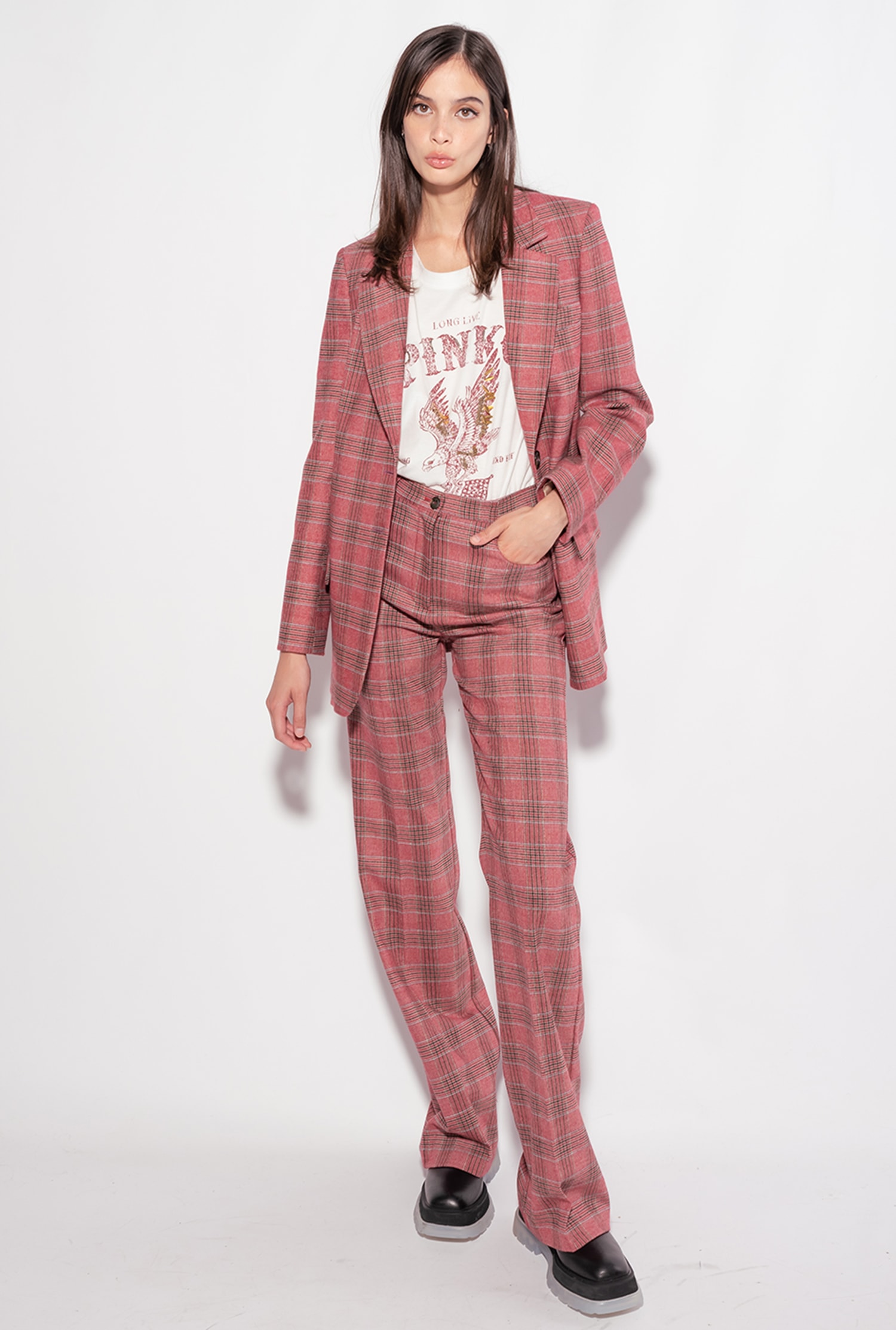 Flared Prince-of-Wales flannel trousers