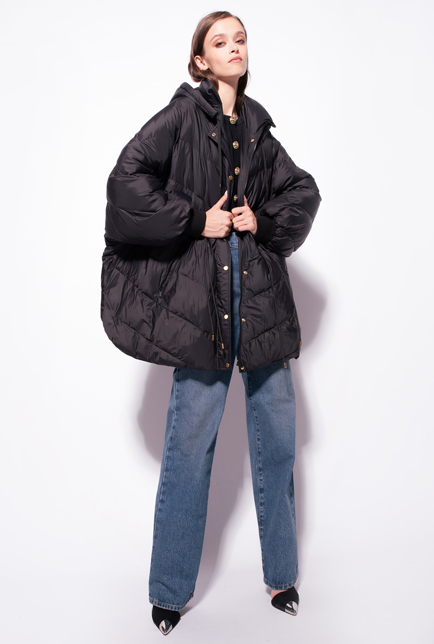 Midi technical canvas down jacket