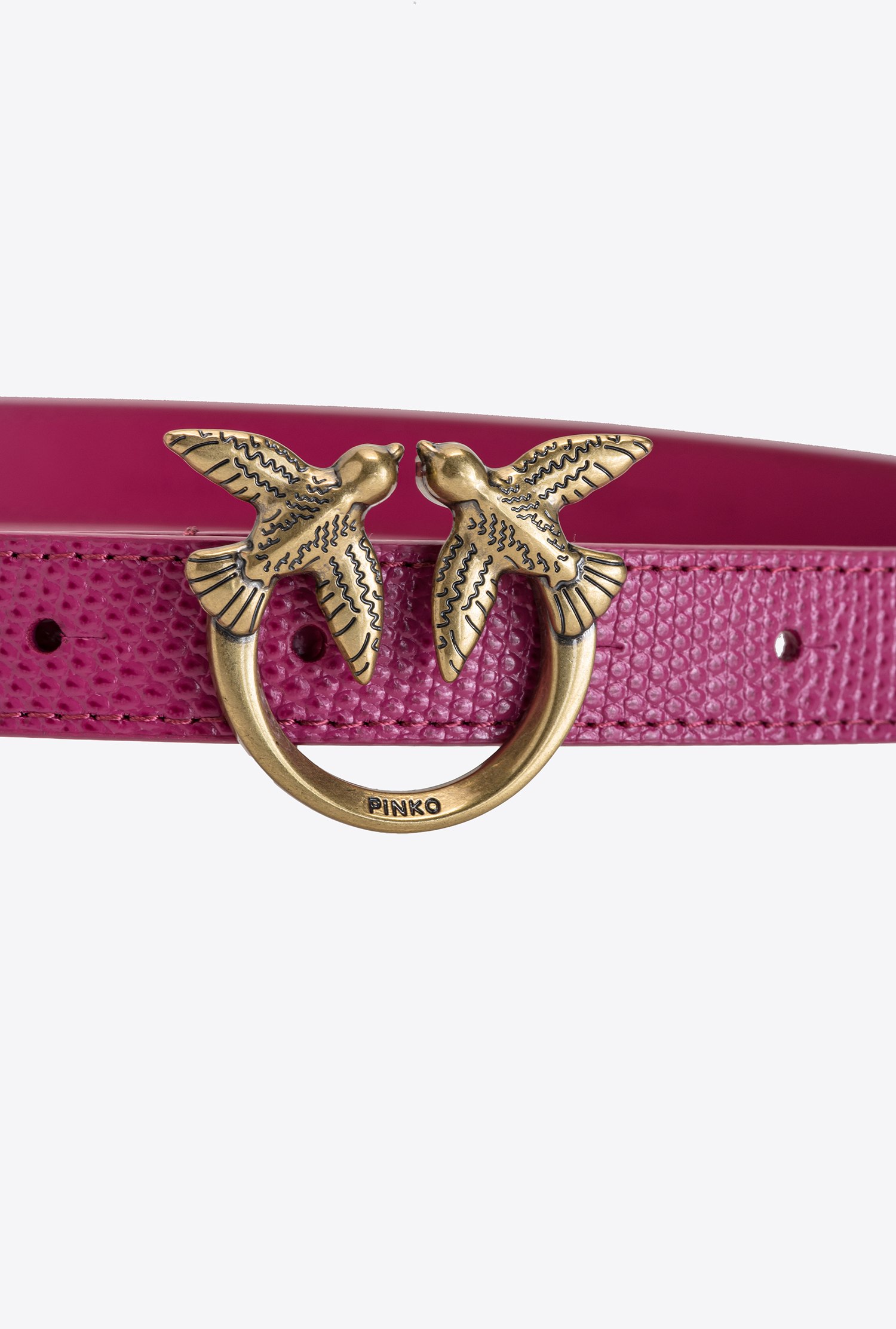 Love Birds thin leather belt with lizard print