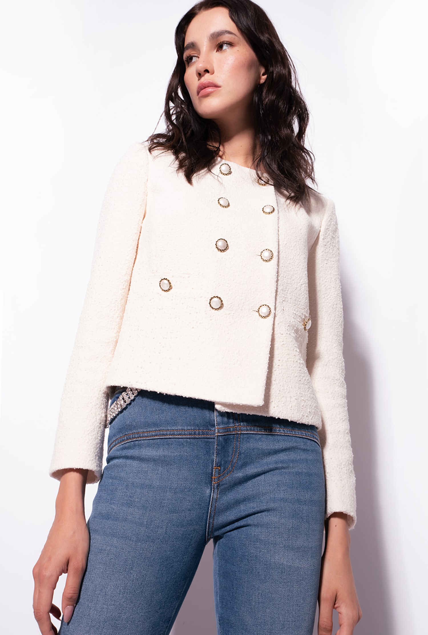 Short basketweave bouclé jacket