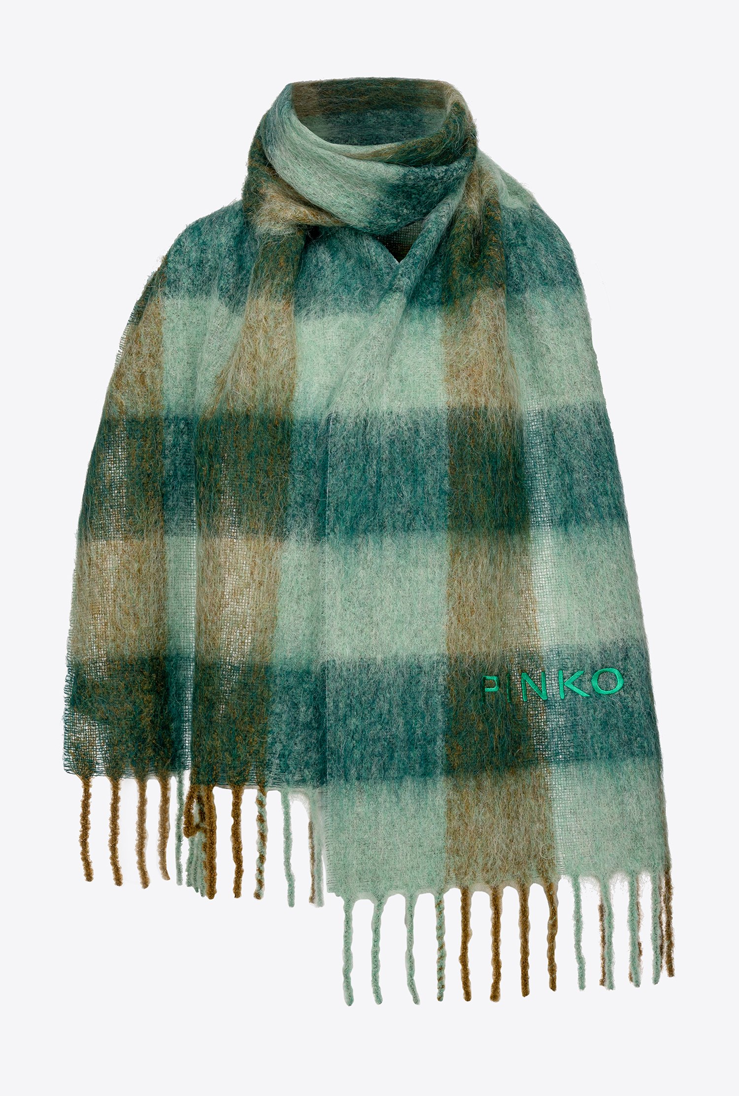 Check scarf with embroidery