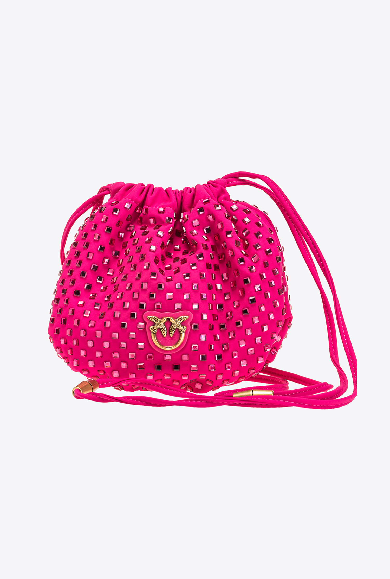 Satin mini bag with rhinestones all over