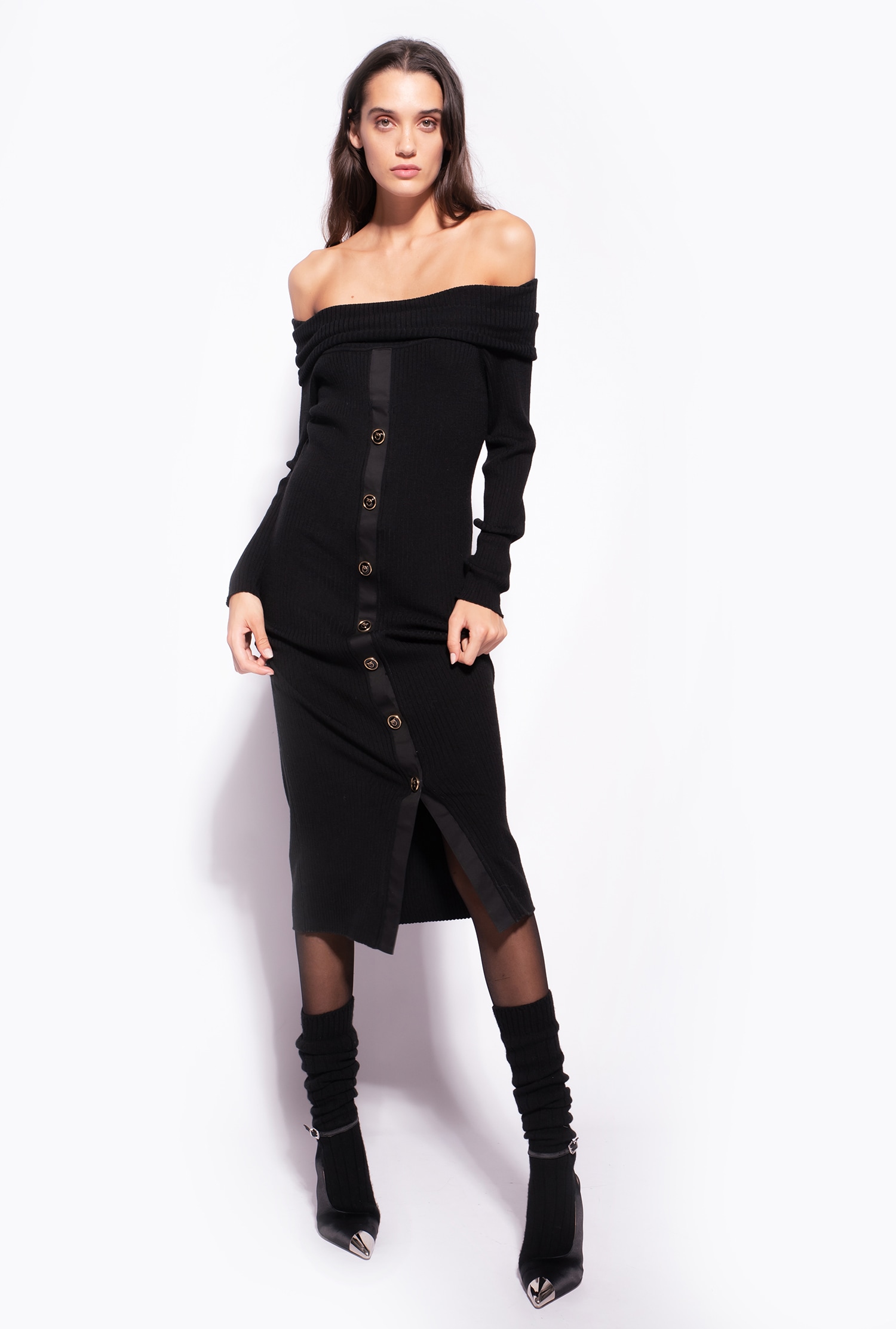 Knit midi dress with buttons