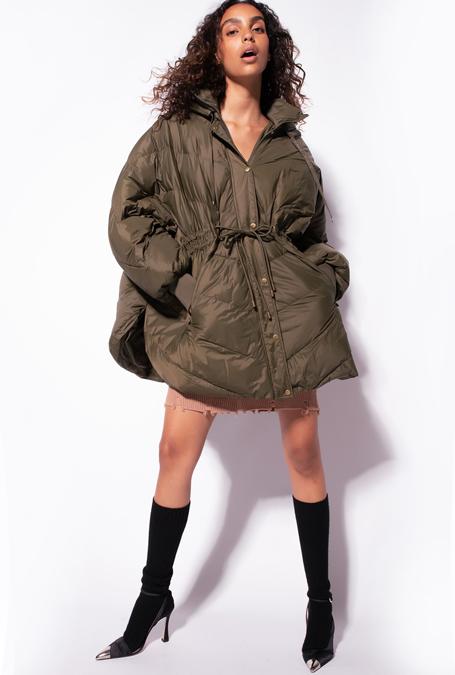 Midi technical canvas down jacket