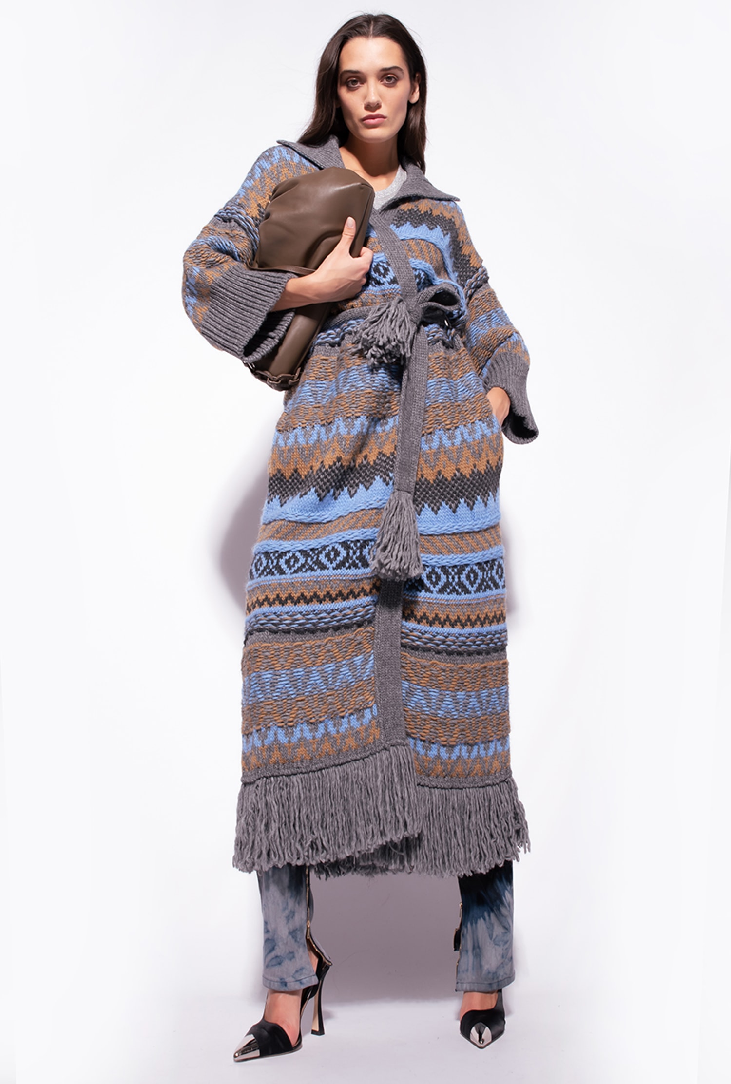 Alpaca-blend jacquard cardi-coat