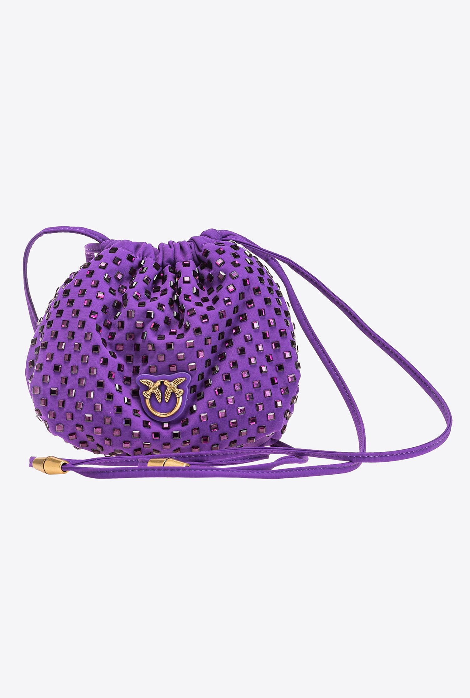 Satin mini bag with rhinestones all over