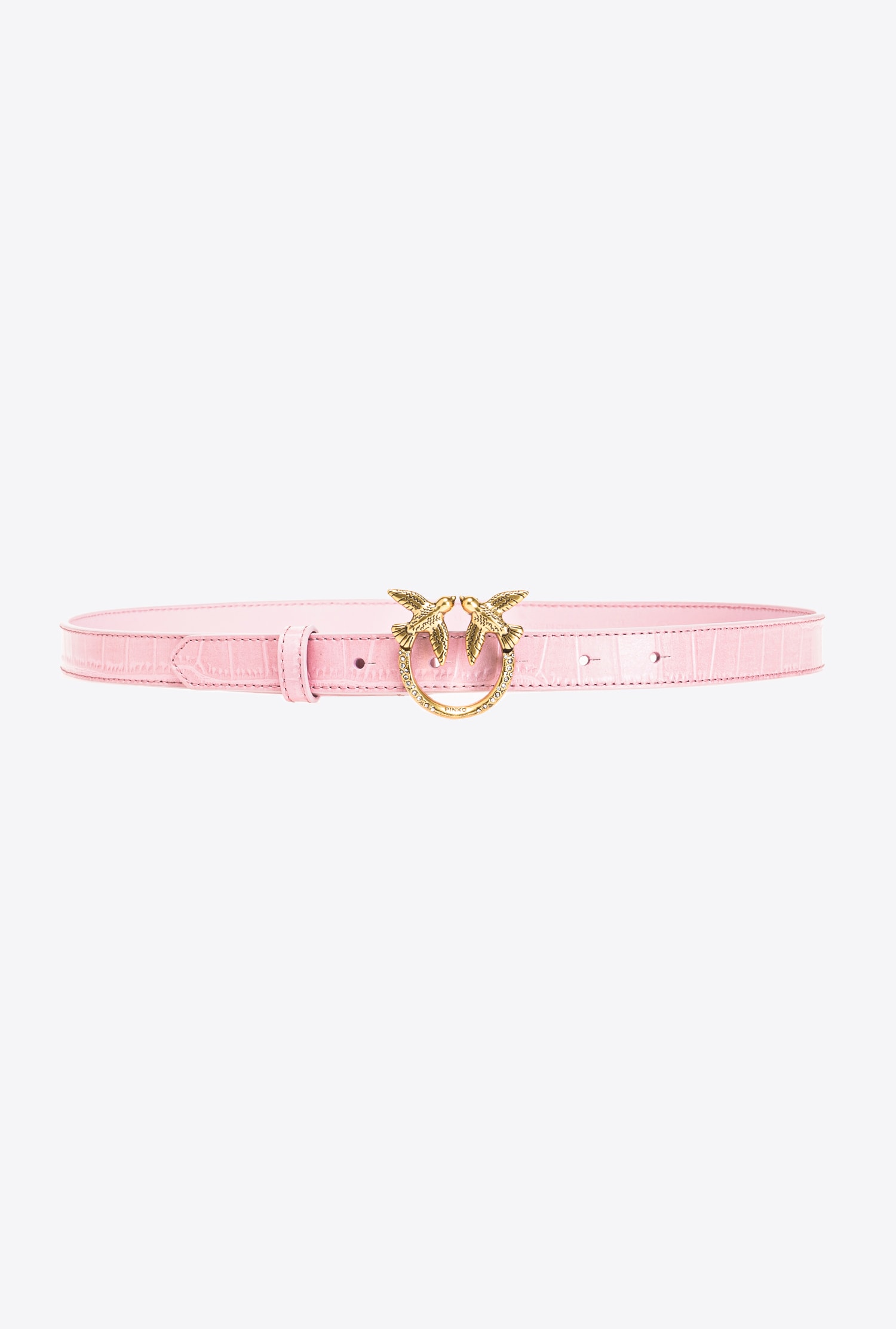 Thin crocodile-print Love Birds leather belt