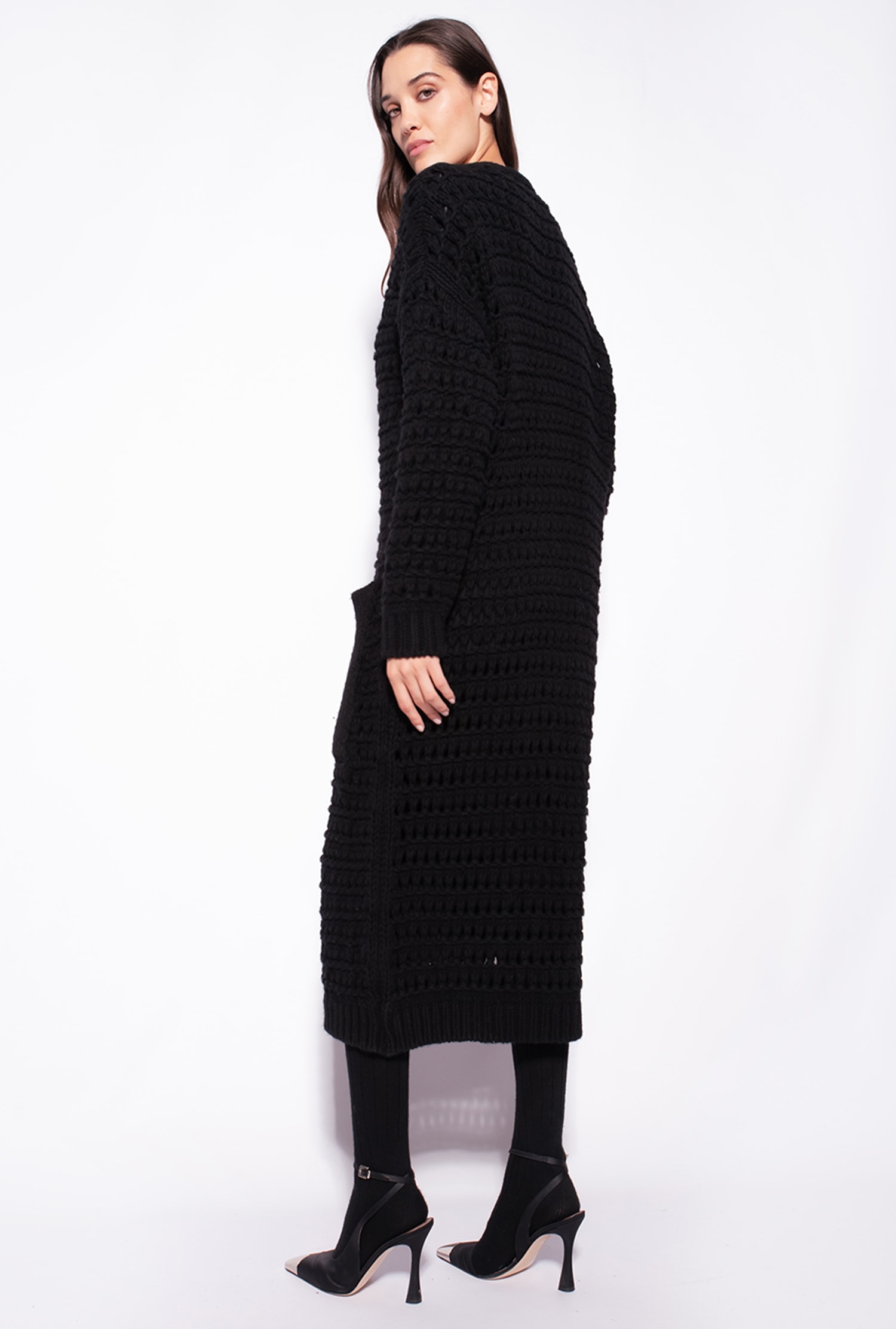Mesh-stitched maxi cardigan