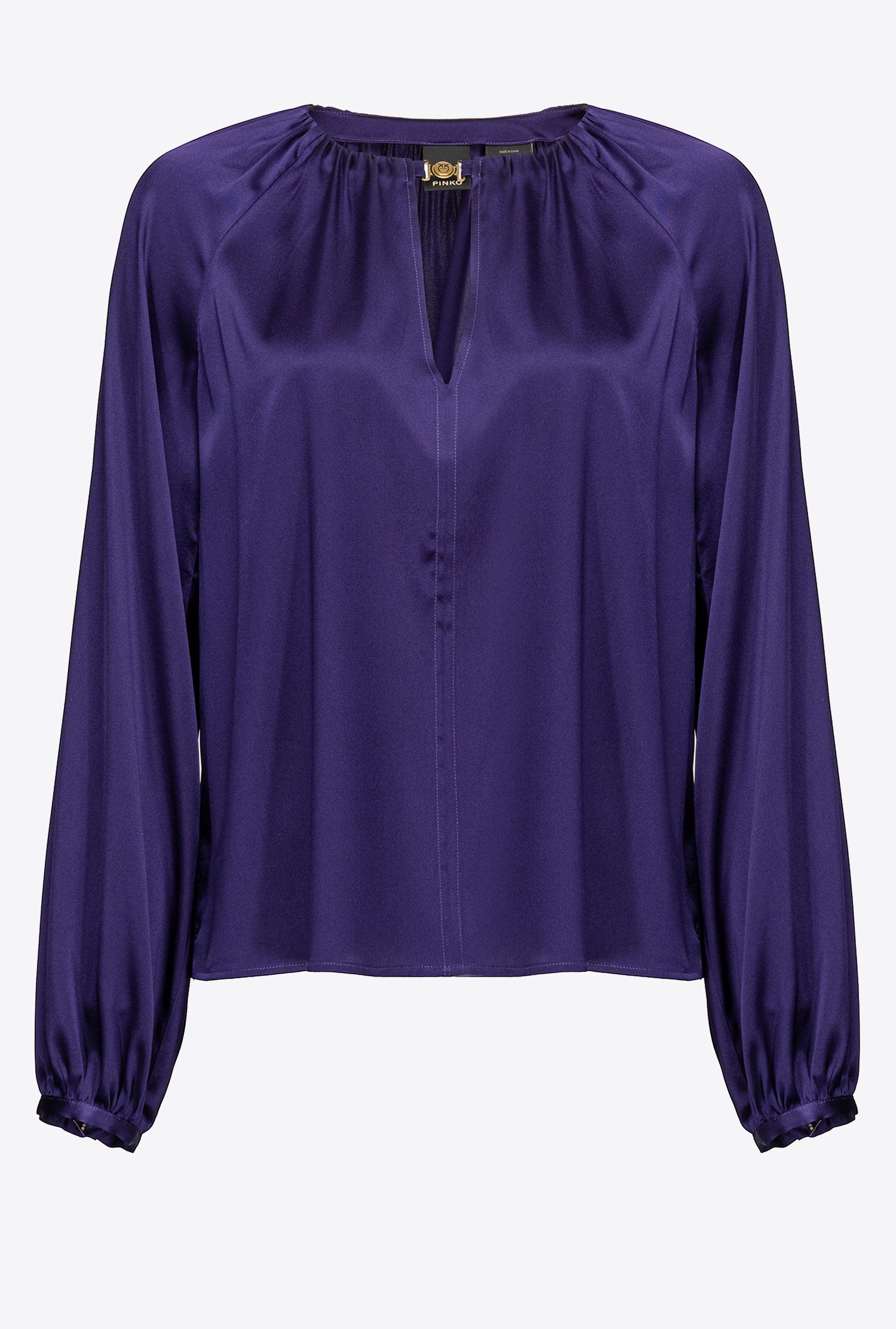 Long-sleeved stretch satin blouse