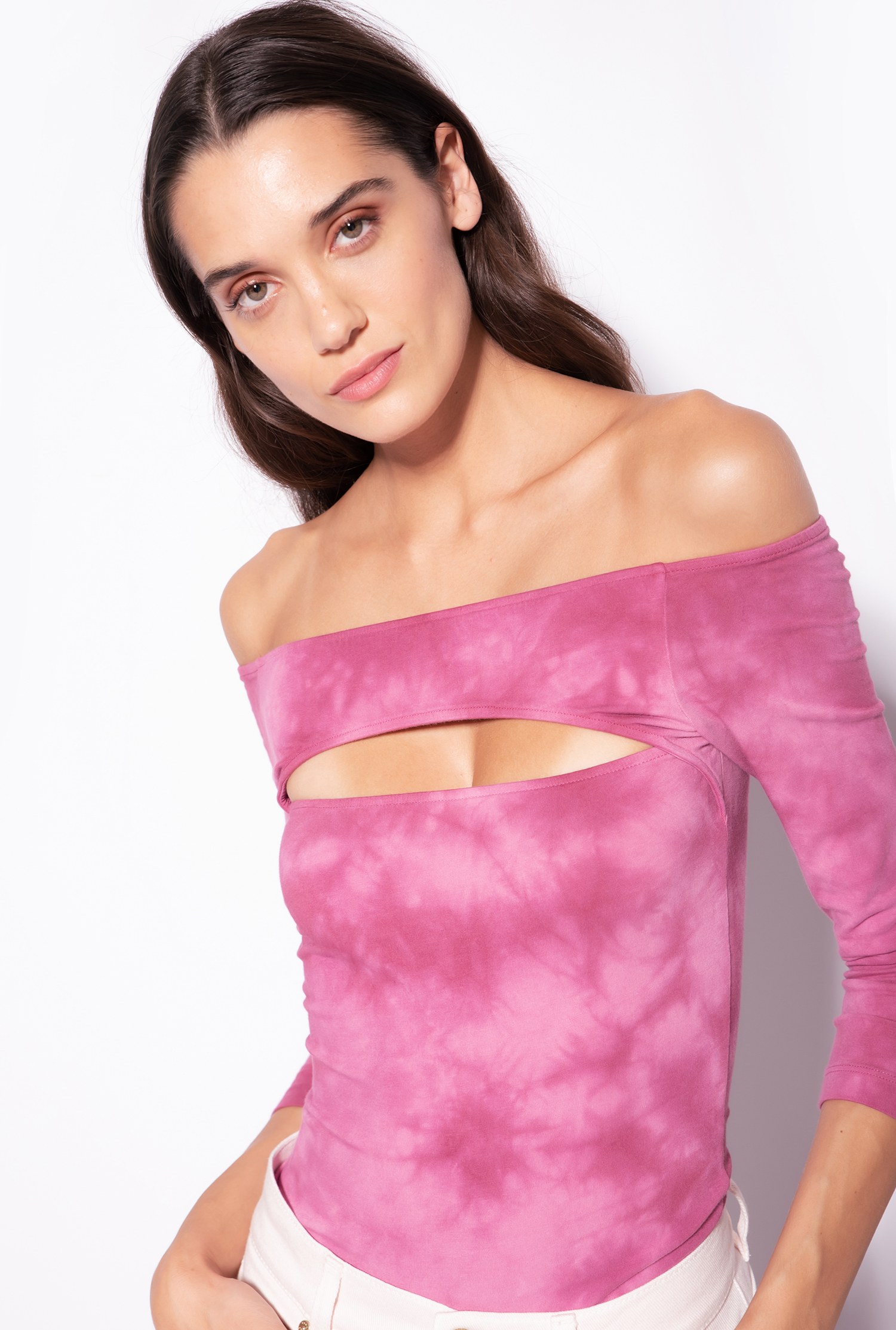 Tie-dye jersey sweater with 3/4 sleeves