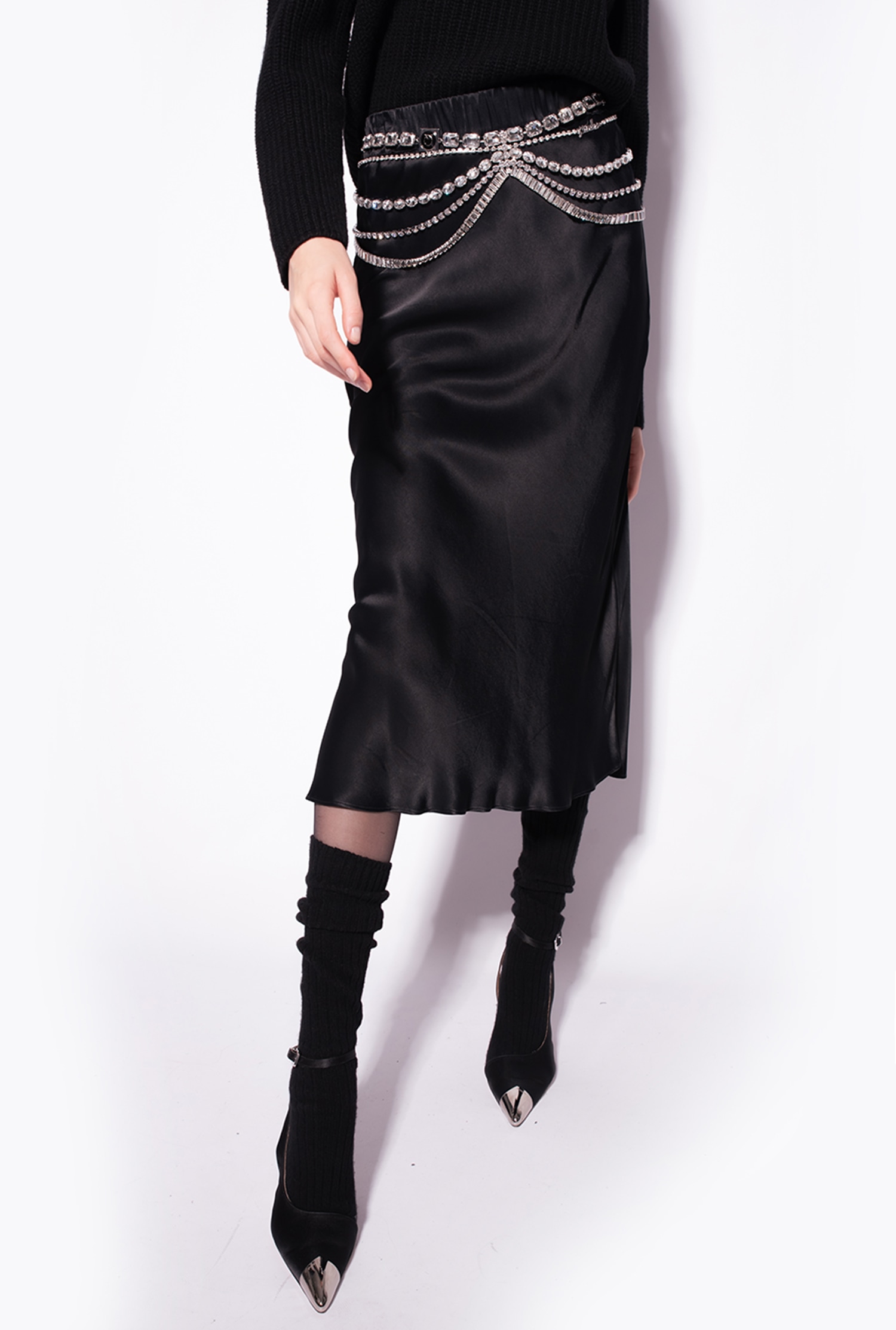 Satin skirt with jewel belt
