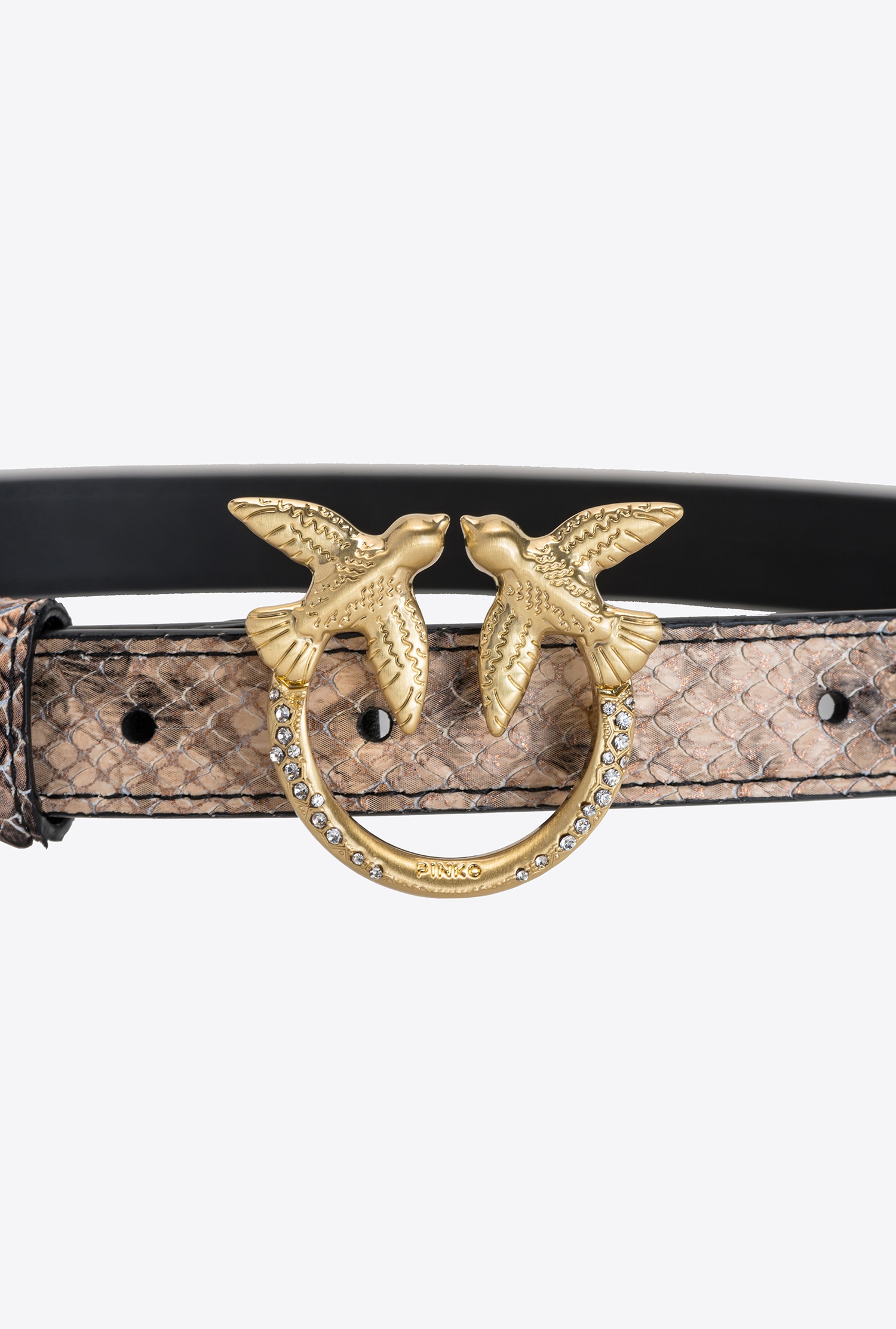 Thin python-print Love Birds leather belt
