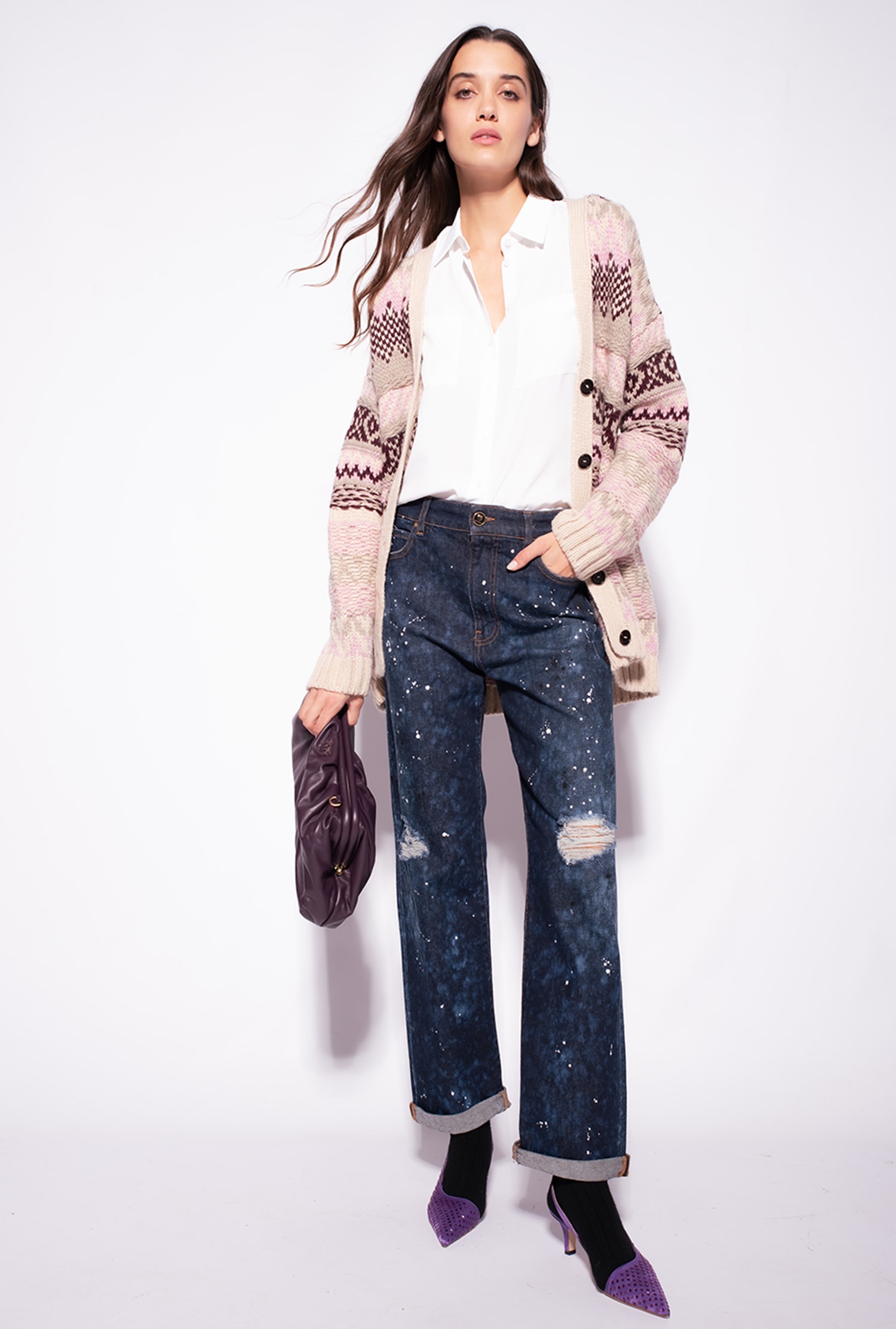 Alpaca-blend jacquard cardigan