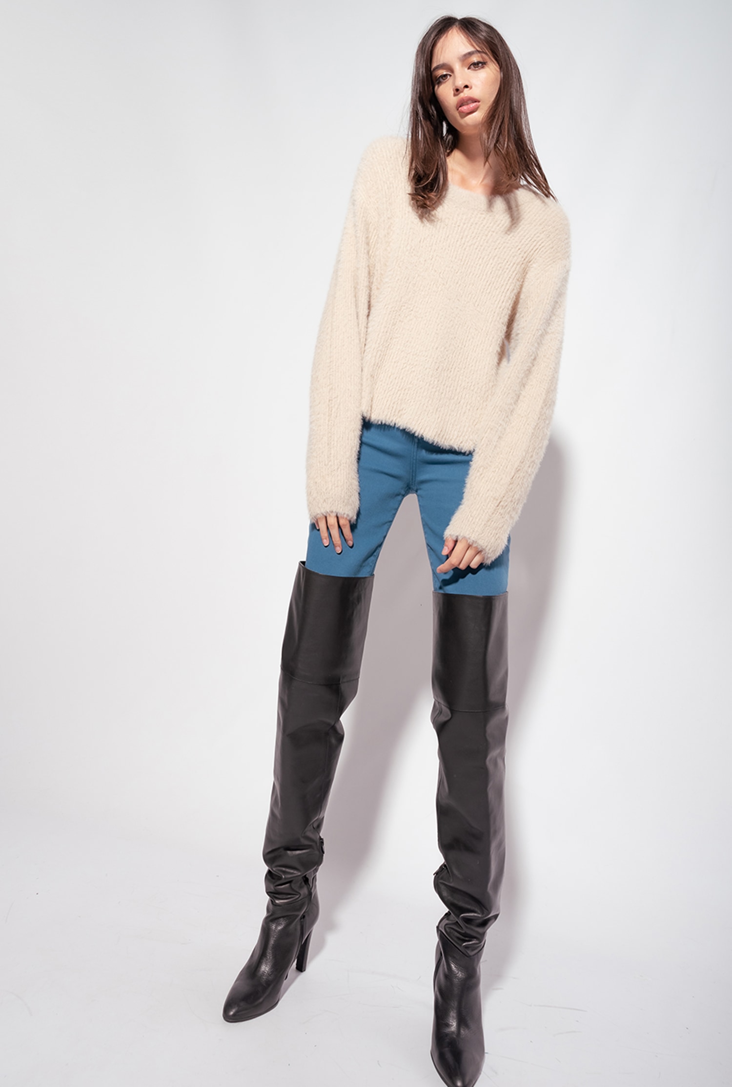 Ribbed teddy-effect pullover