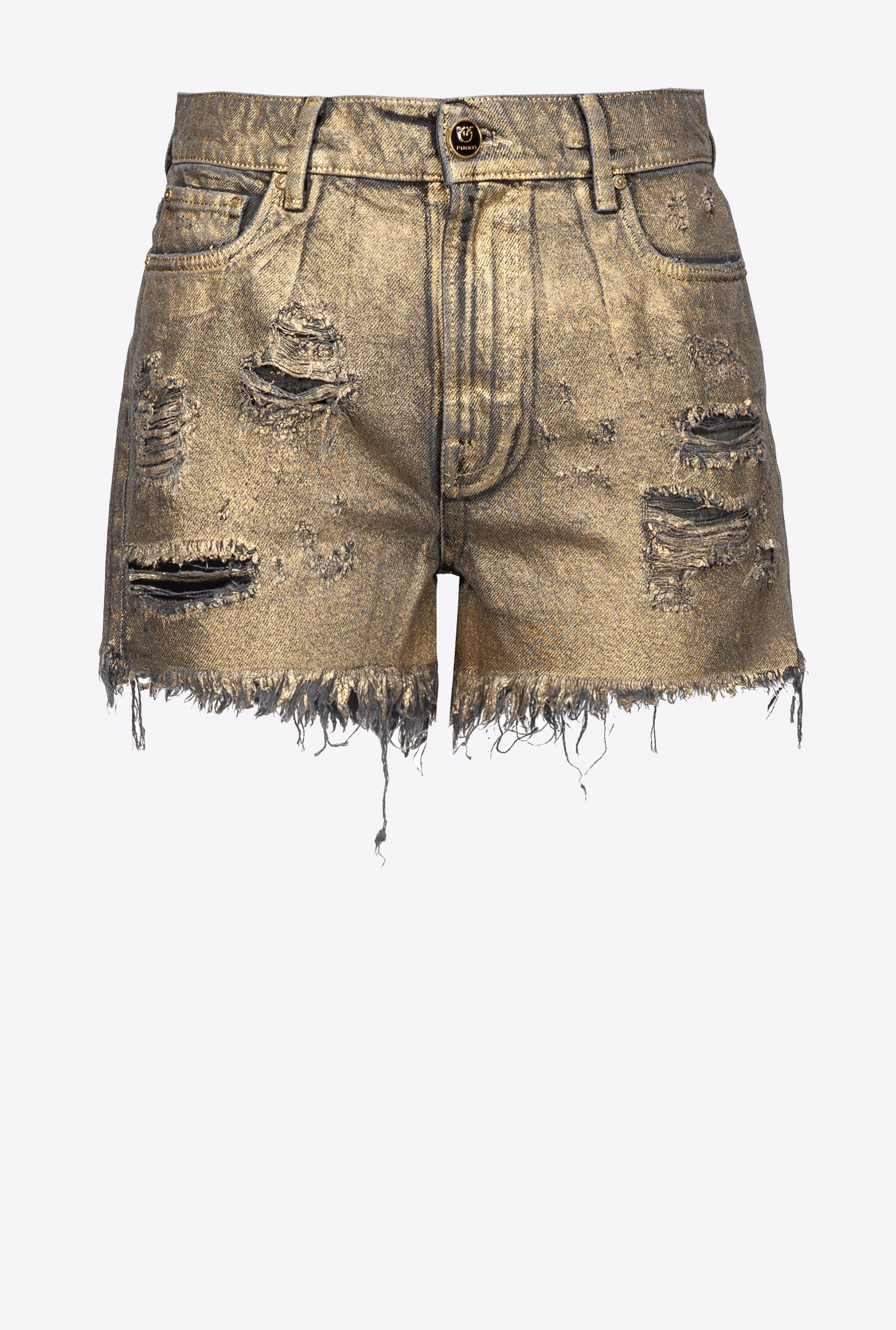 Laminated denim shorts