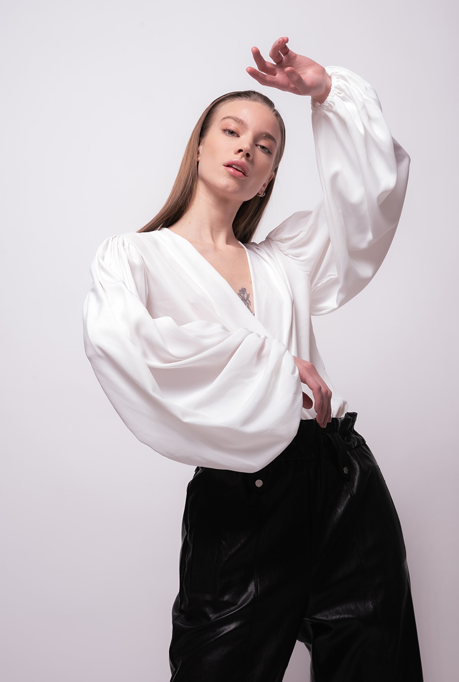 Silk-blend wrap-front bodysuit