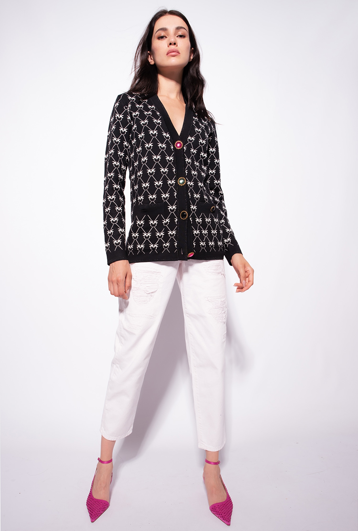 Mom-fit trousers in ripped bull fabric