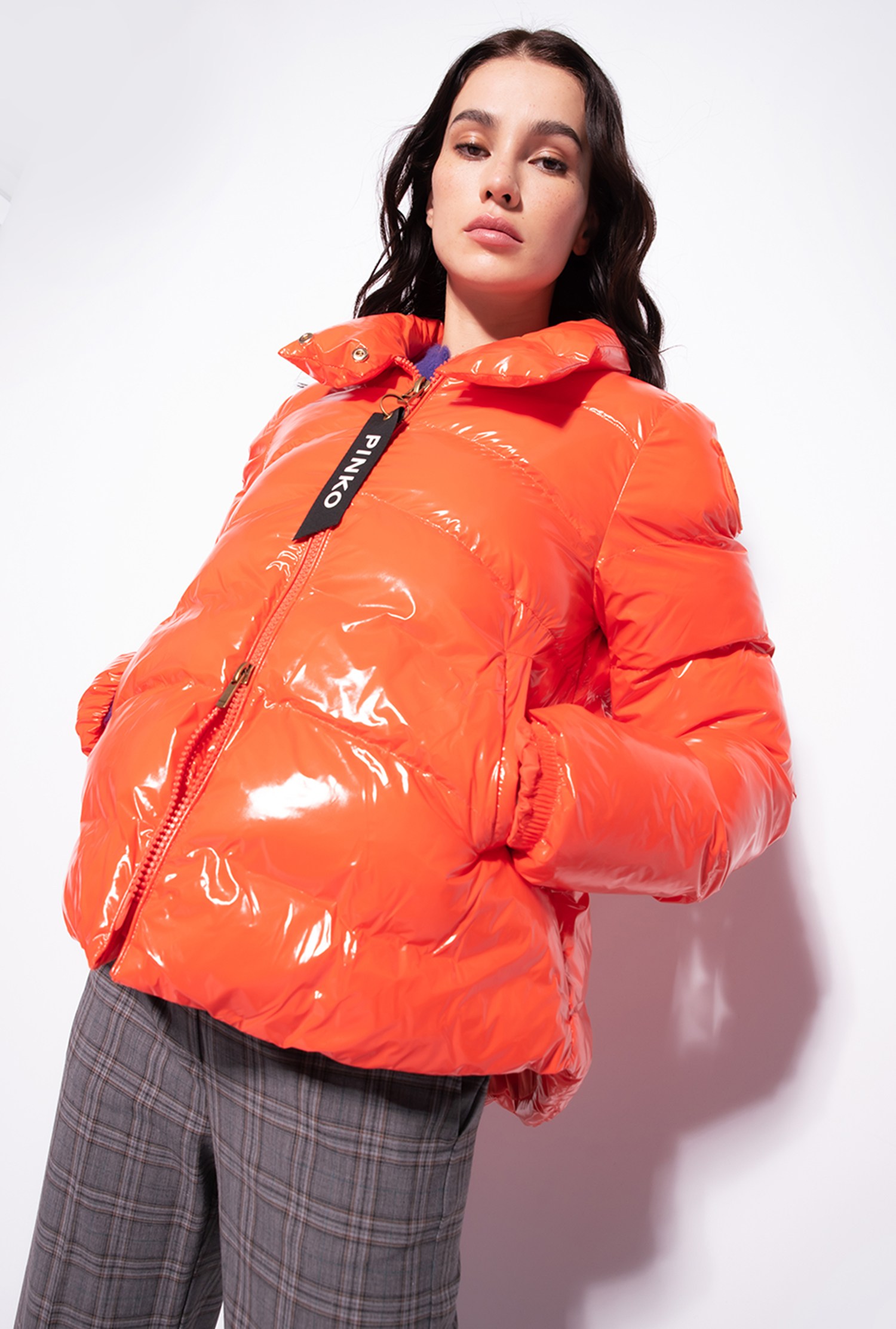 Padded crystal nylon pea jacket
