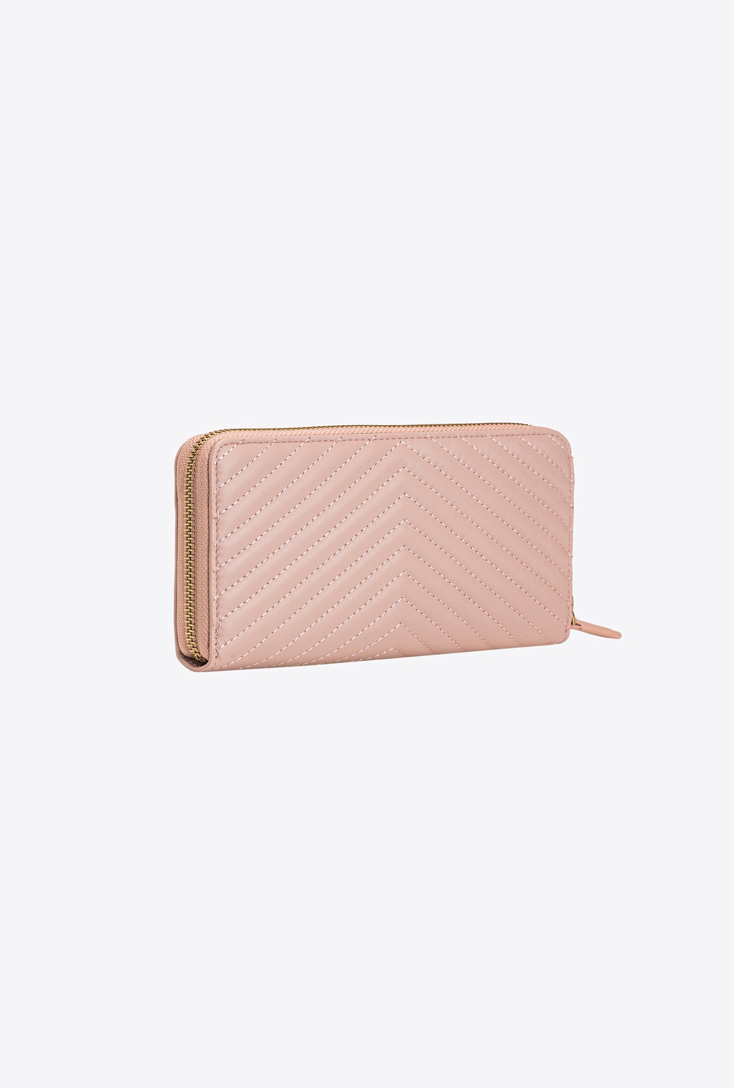 Zip-around wallet in chevron-patterned nappa