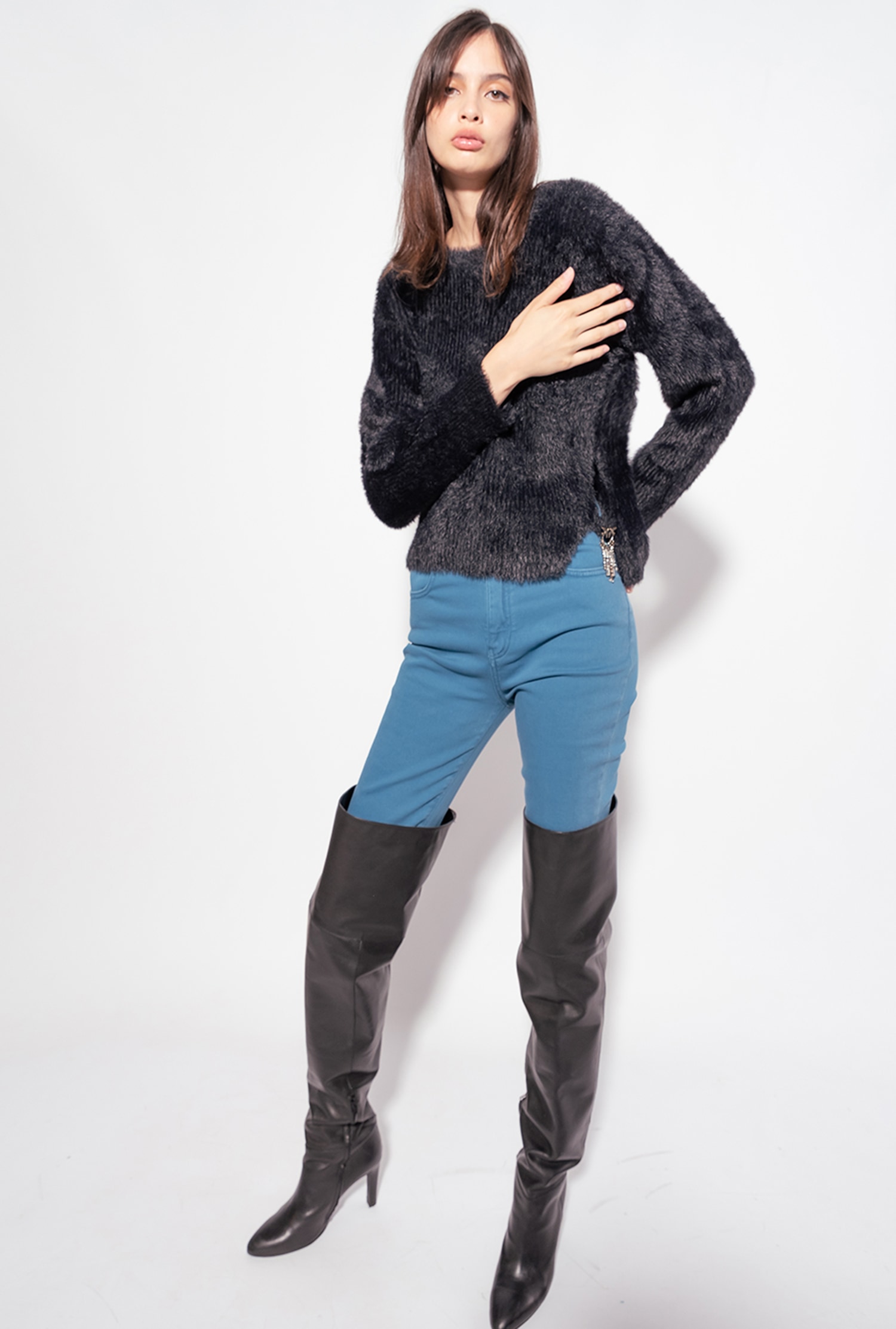 Ribbed teddy-effect pullover