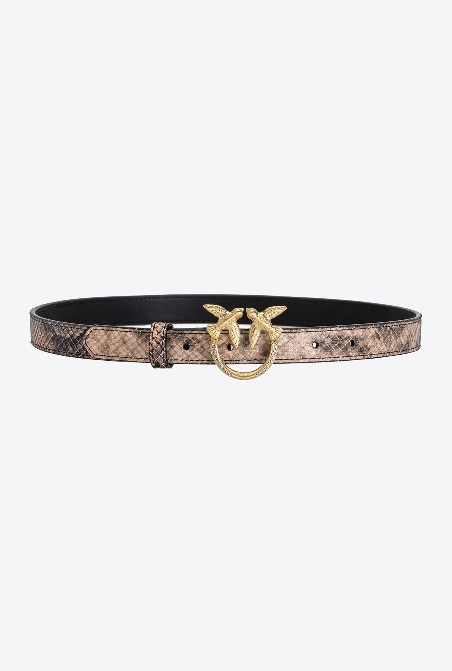 Thin python-print Love Birds leather belt