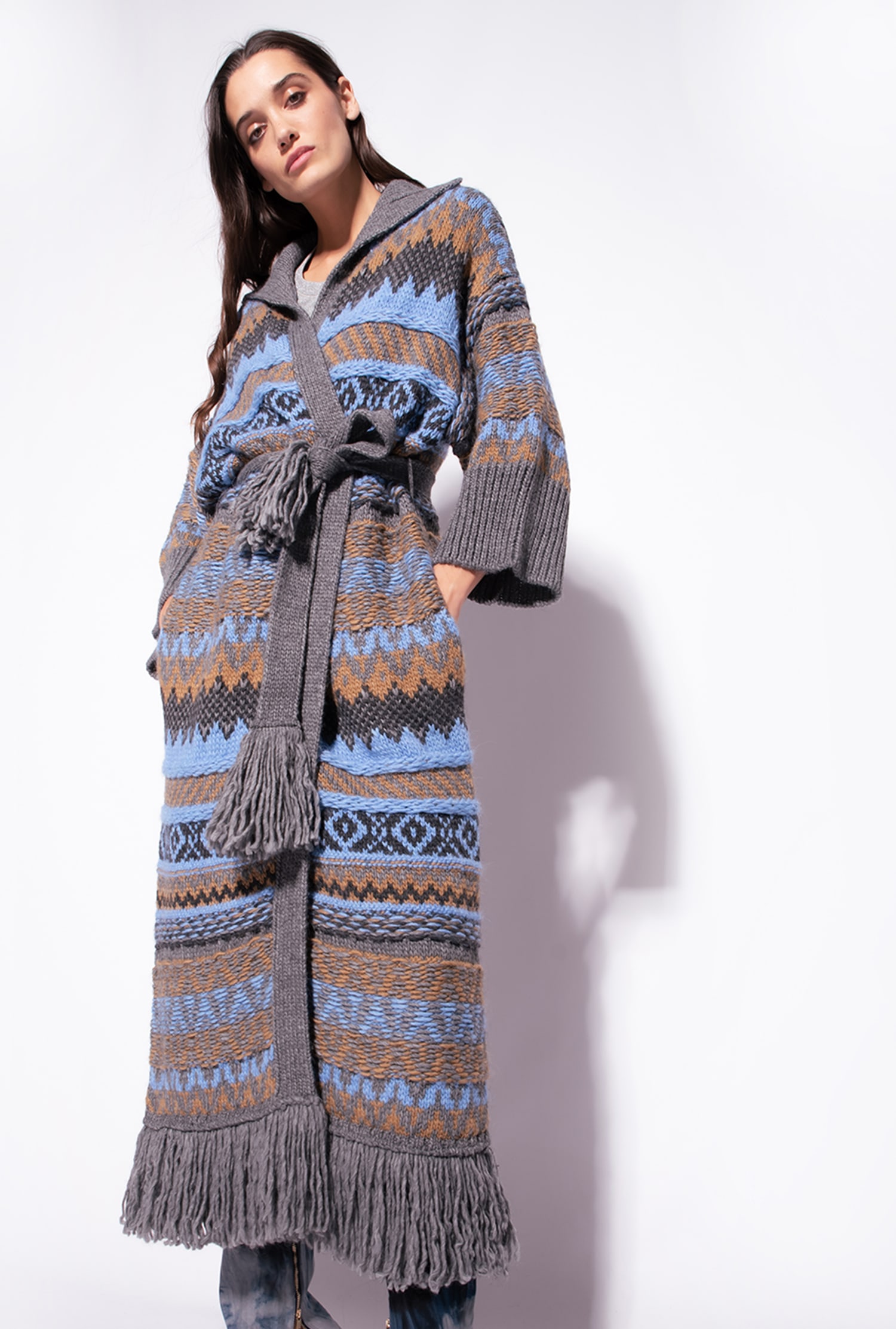 Alpaca-blend jacquard cardi-coat