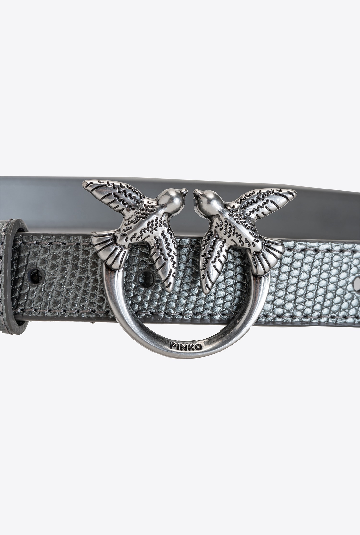 Love Birds thin leather belt with lizard print